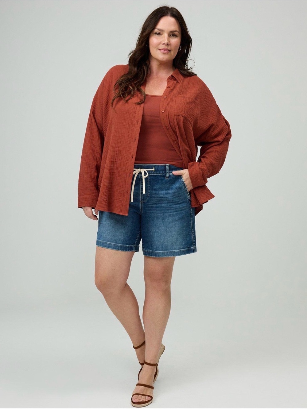 Torrid 8” Bermuda Weekend Drawstring Denim Shorts - 1
